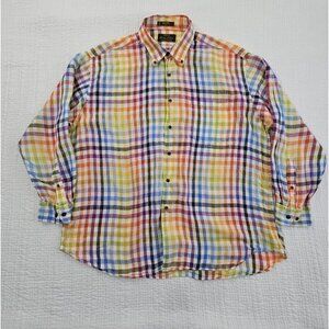 Orvis Signature Collection 100% Linen Shirt Men's XL Multicolor Plaid LS EUC